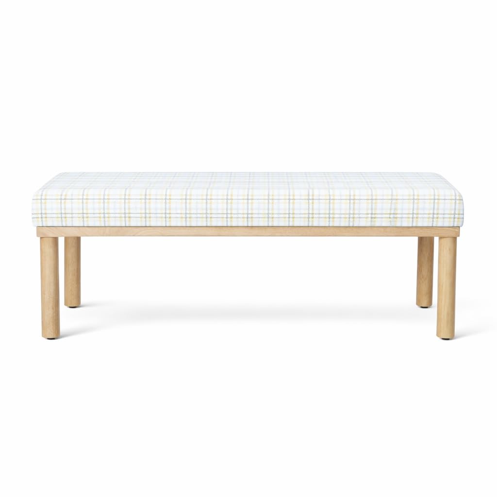 Natural Plaid Woven Fabric Bench Y592