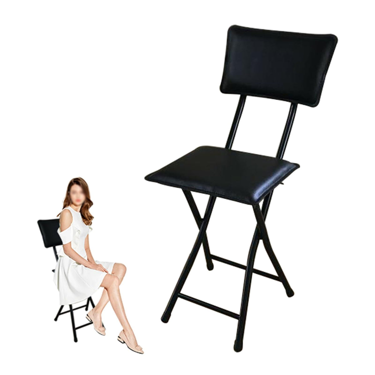 Square Foldable Counter Height Stool with Backrest I64955