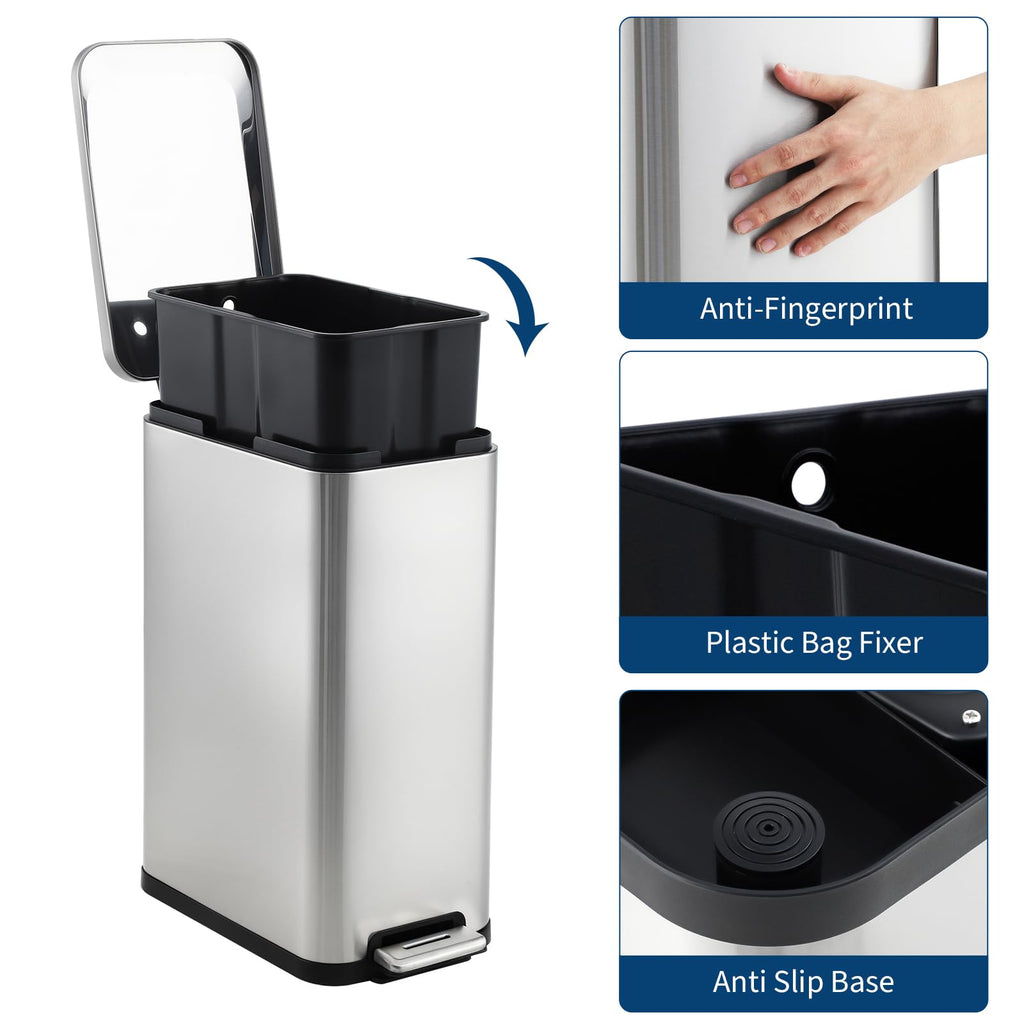 13.2 Gallon Stainless Steel Step Trash Can D2221
