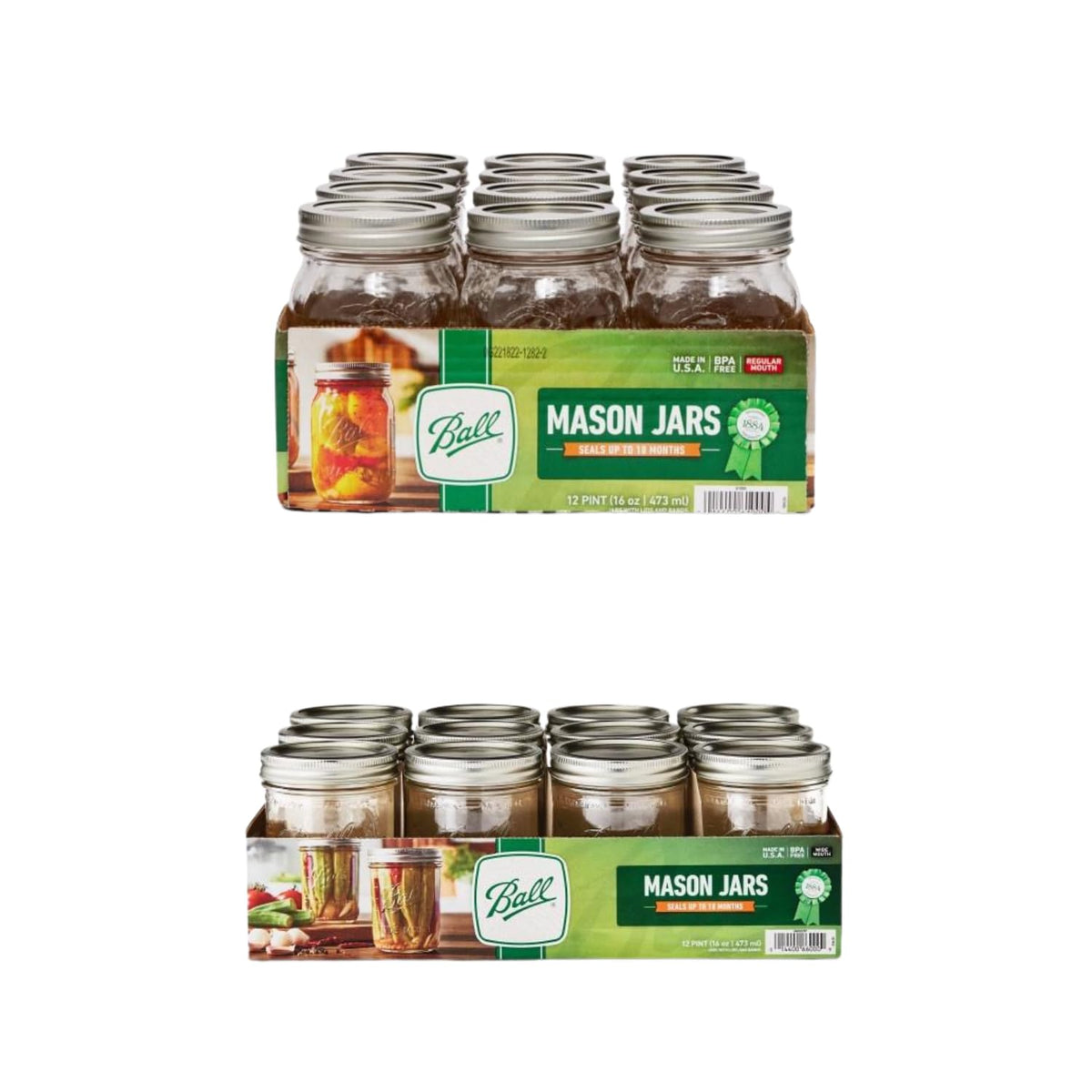 Glass Mason Jars with Lids and Bands, Pint Size 16 Ounce, 24 Jars O190