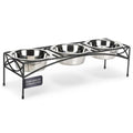 Black Triple Bowl Dog and Cat Feeder Stand with 3-2 Qt Stainless Bowls W471584