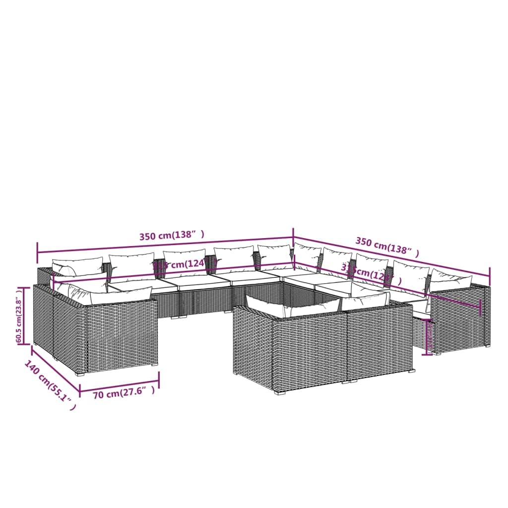 Black 13-Piece PE Rattan Outdoor Sectional Sofa B439