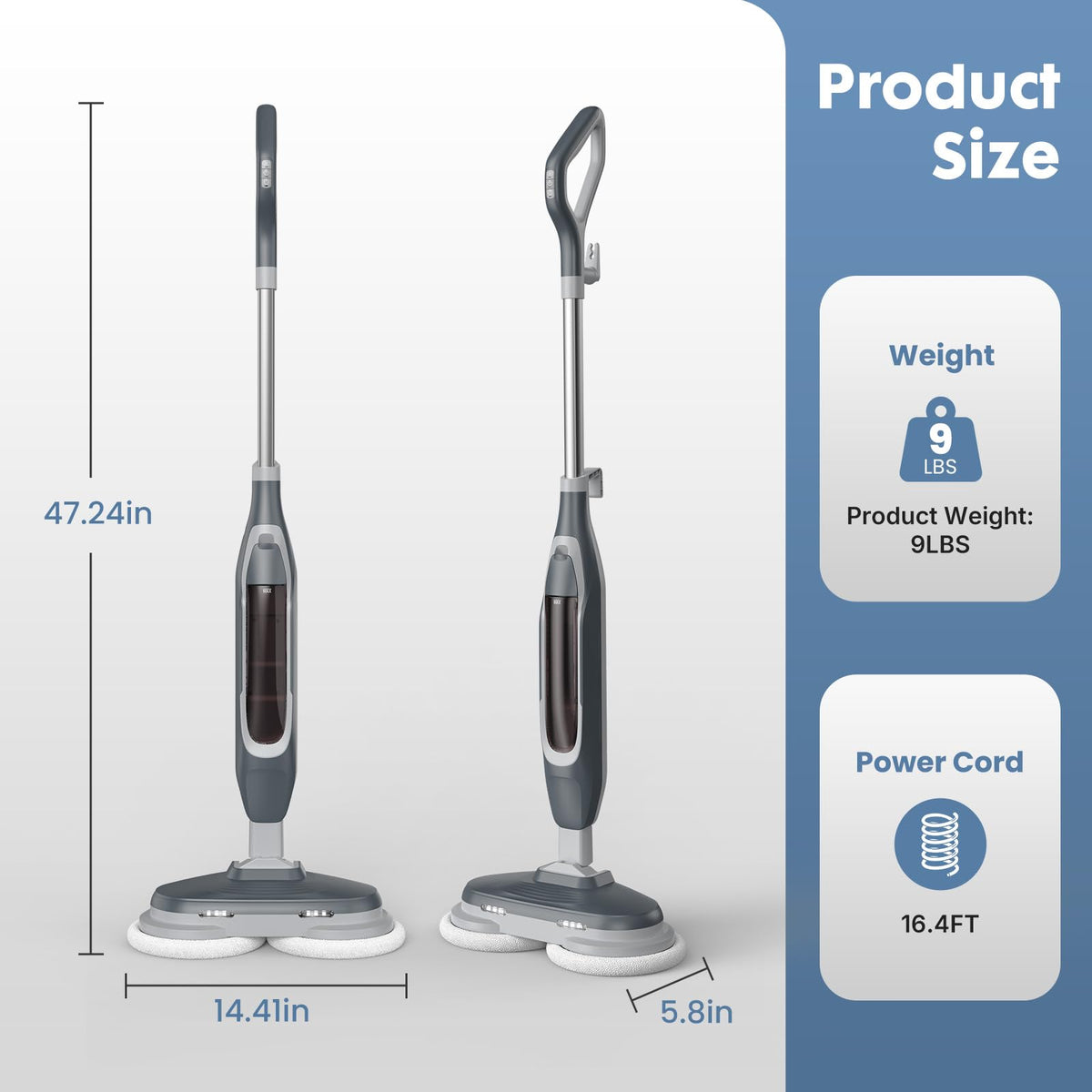 Spin Scrubbing Steam Mop, 4 Adjustable Steam Modes, Swivel Steering V508886