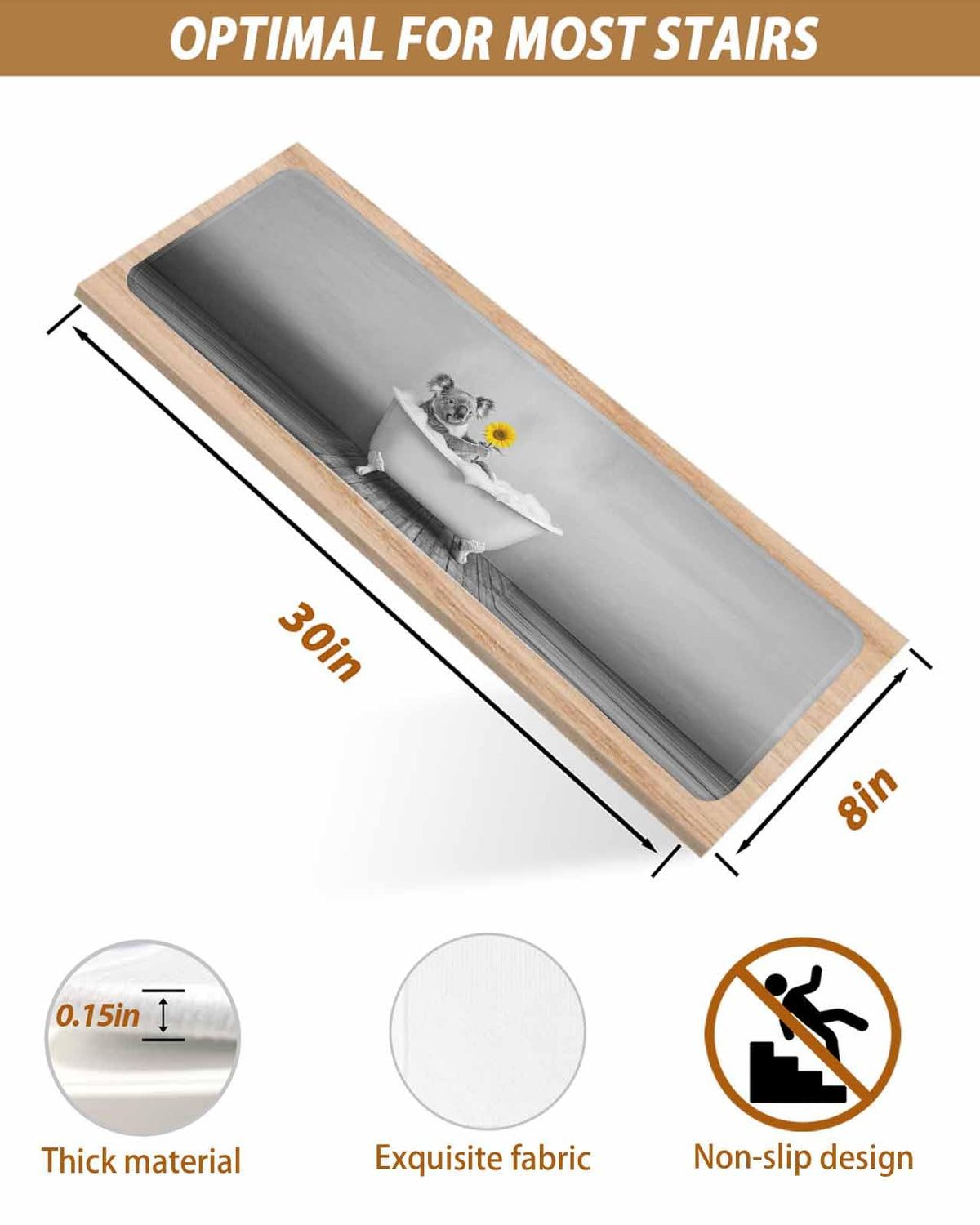 Non Slip Indoor Stair Treads 4 Pcs 8 x 30 Inch T90804