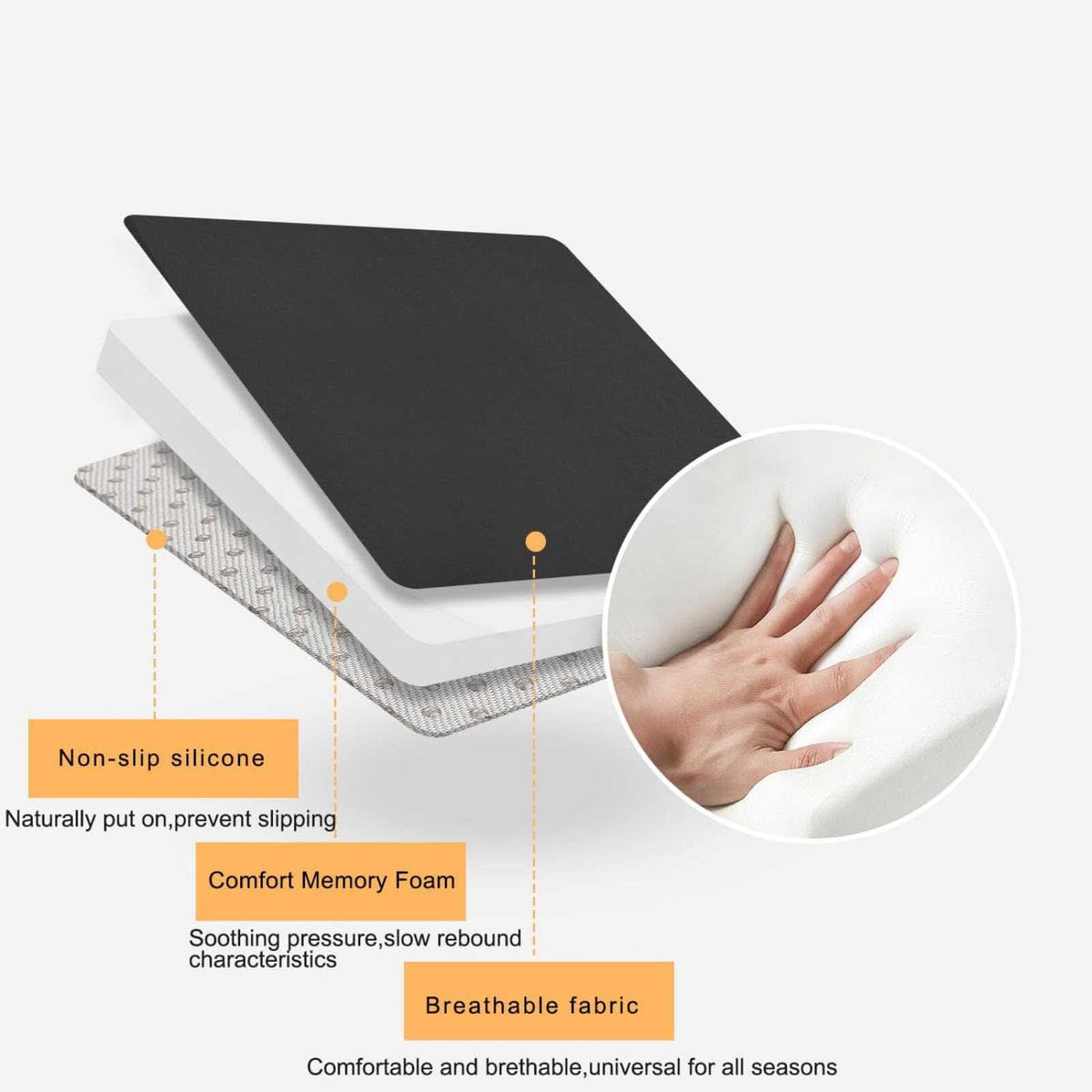 Memory Foam Seat Cushion Non-Slip Car Booster Pad with Adjustable Strap Q36832