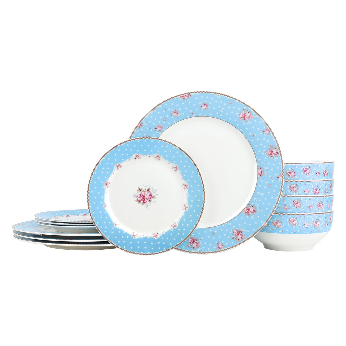 12 Piece Blue Floral Ceramic Dinnerware Set V158030
