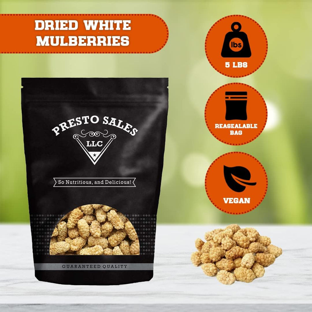 Sun Dried White Mulberries 5 lbs. Resealable Pouch Z21467