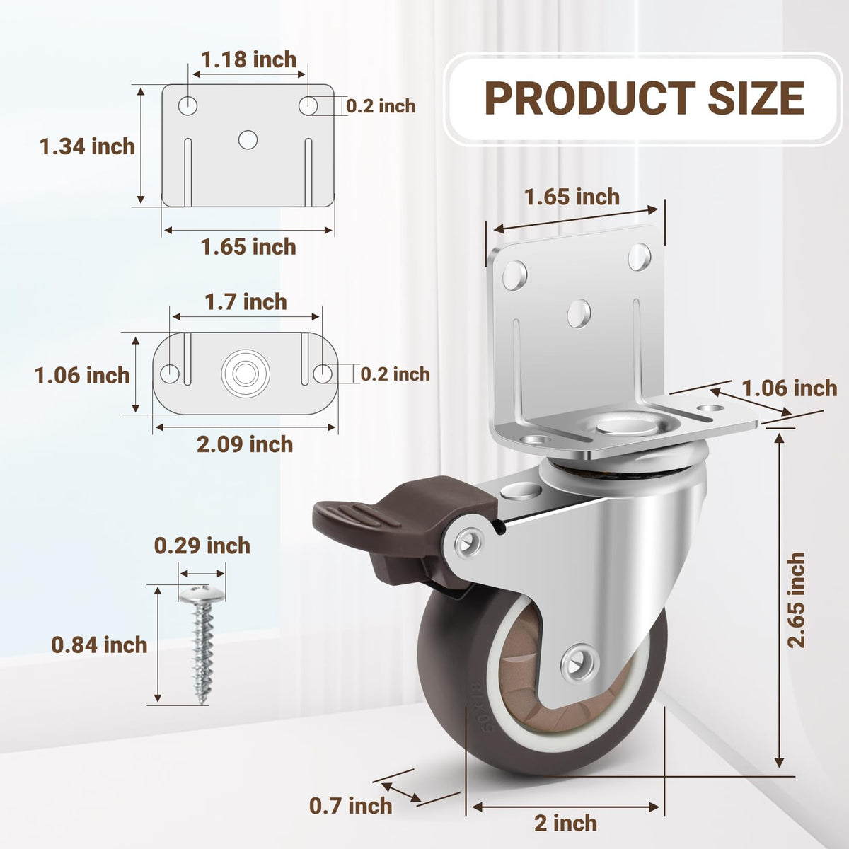 2 Inch L-Shaped Rubber Caster Set of 4 Q39882