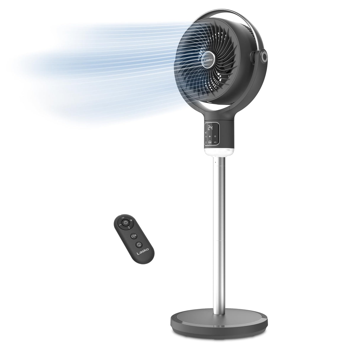 Pedestal Fan with Remote Control, Adjustable Height, Night Light, Gray M34894