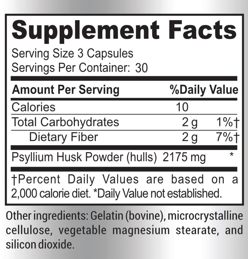 Psyllium Husk Dietary Fiber Supplement 2175mg 90 Capsules Y280