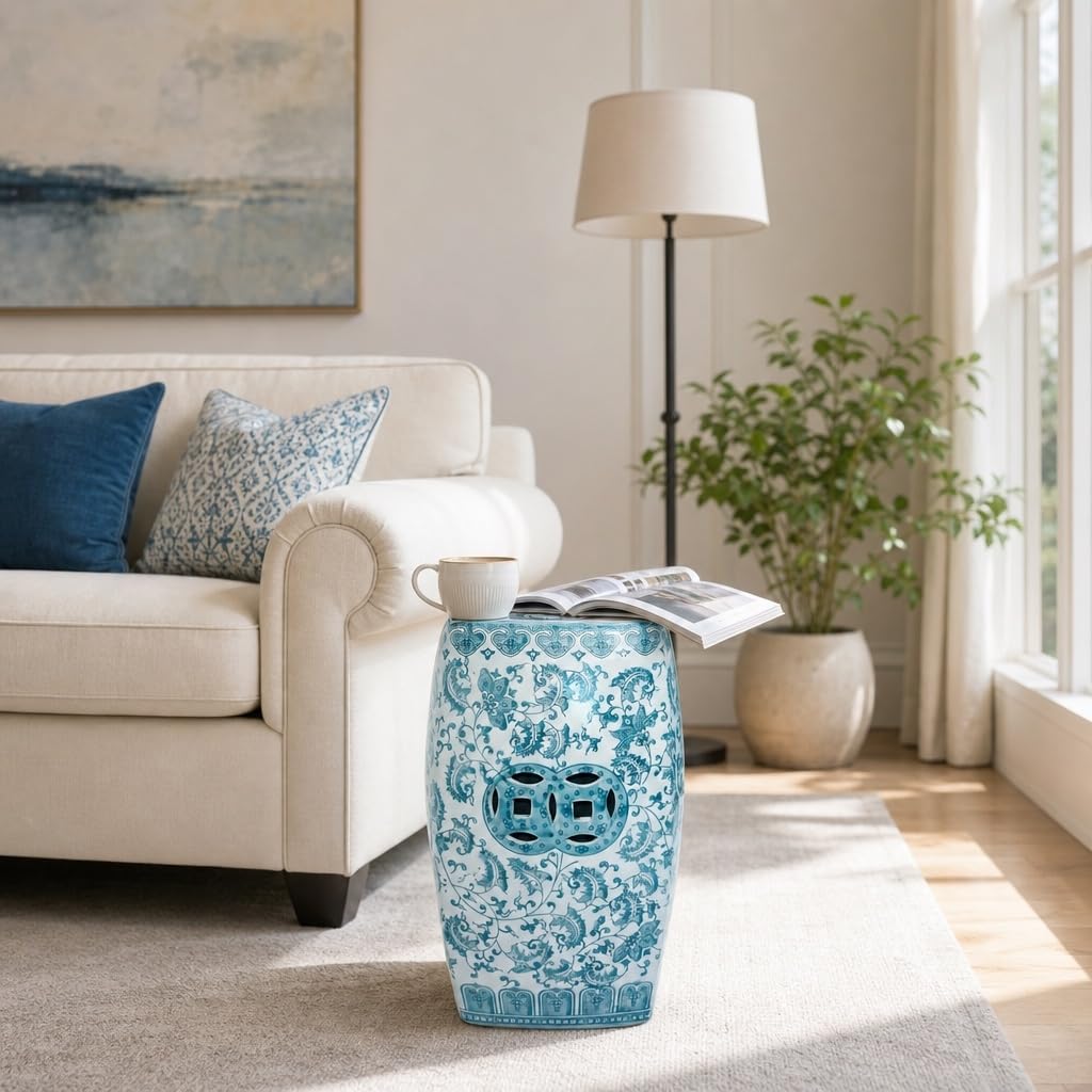 Teal Blue Ceramic Garden Stool U71194