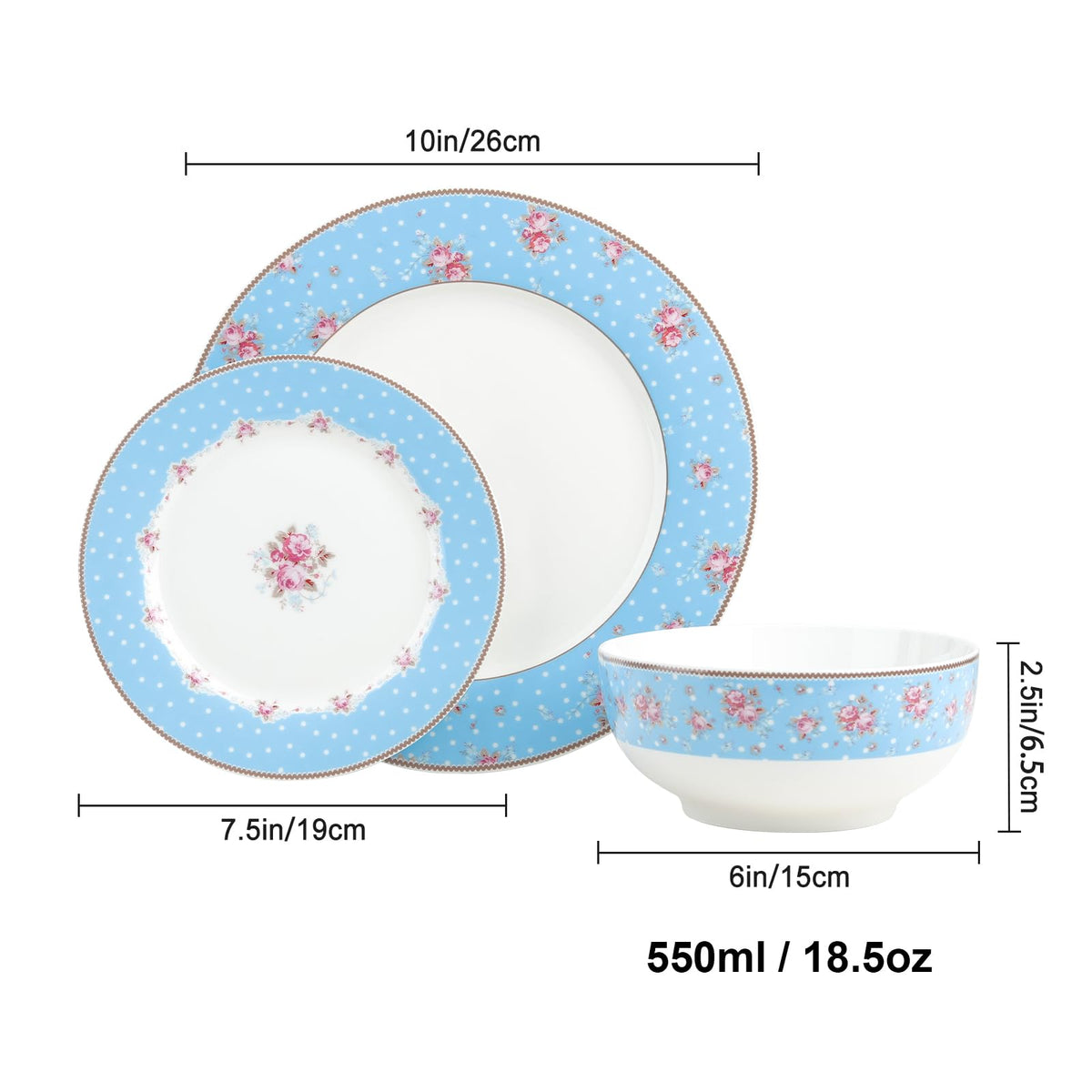12 Piece Blue Floral Ceramic Dinnerware Set V158030