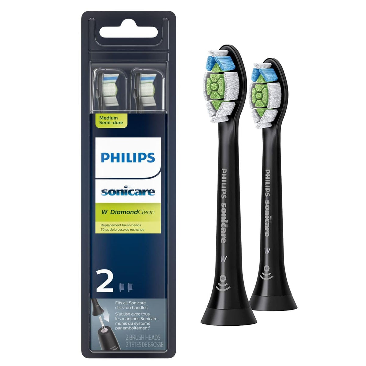 White and Black Replacement Toothbrush Heads, 2 Brush Heads G11483