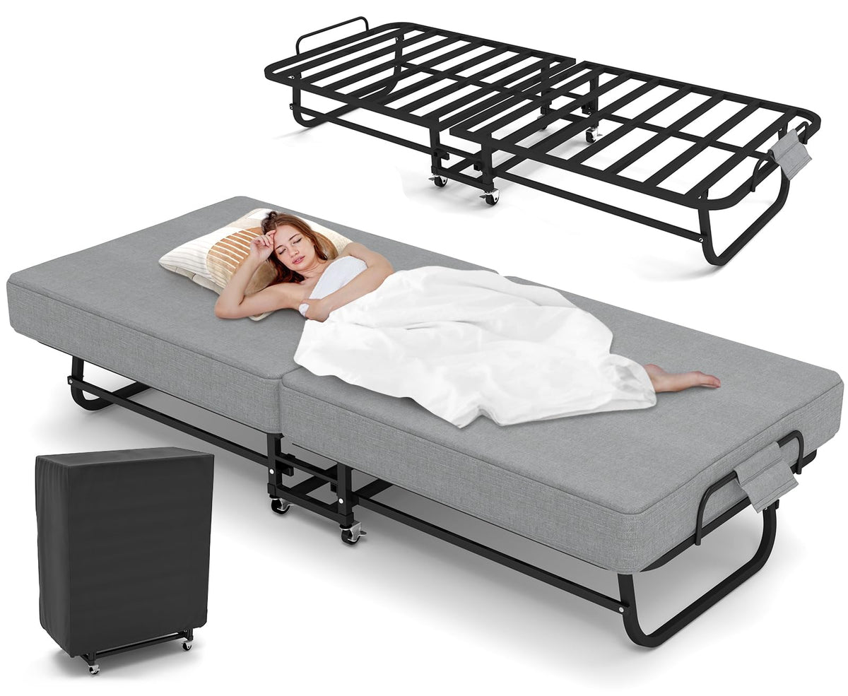 Folding Bed with Mattress and Metal Frame Q71734