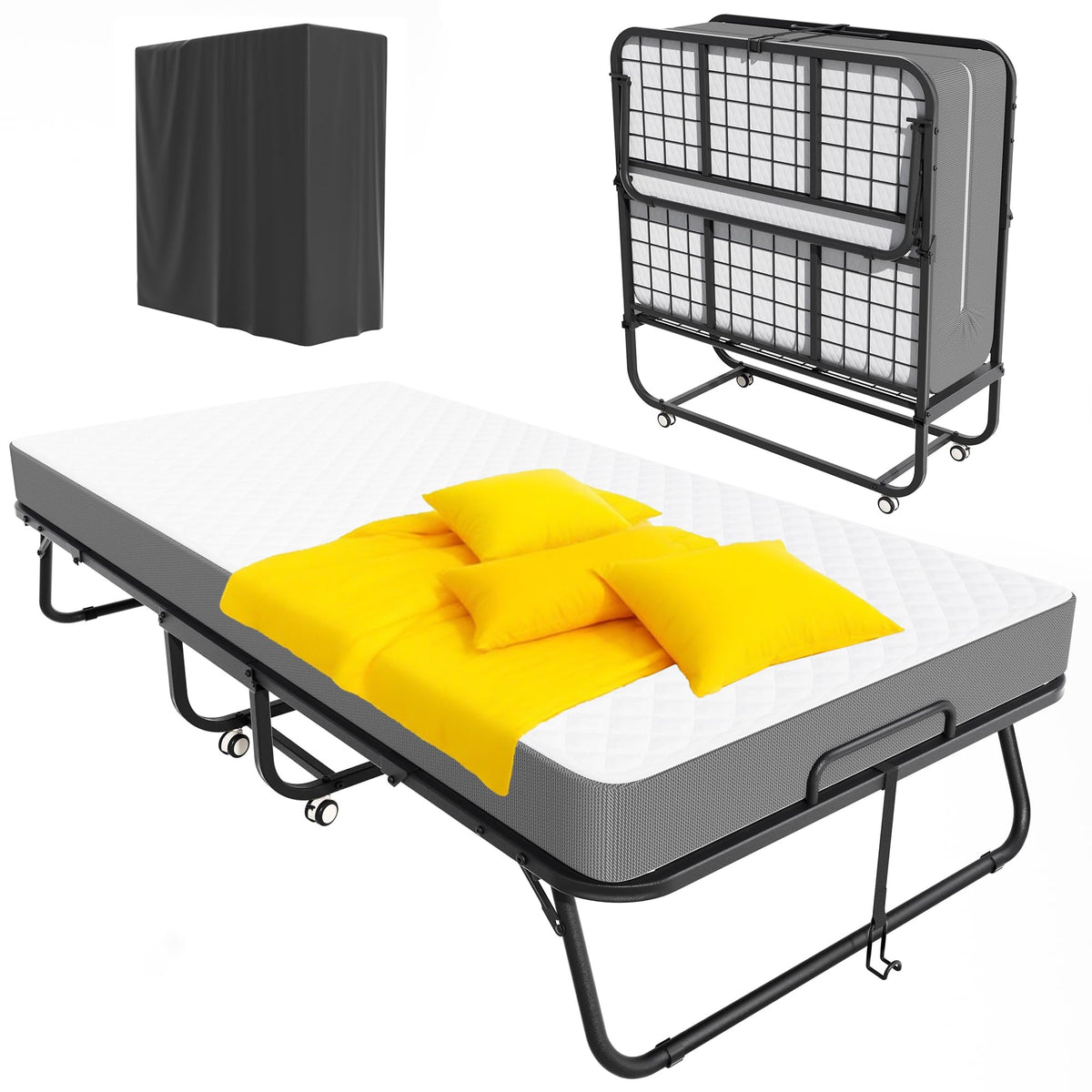 Folding Bed with Mattress, Portable Roll Away Bed, 75" x 31" J83352