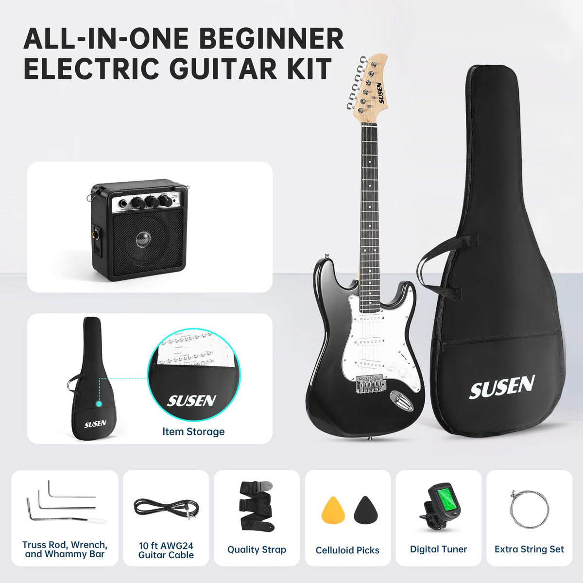 39 Inch Solid Full-size Electric Guitar with Amplifier Bag K64084