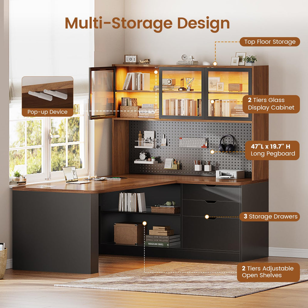 L Shaped Computer Desk with Drawer and Bookshelf M377