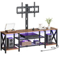 Rustic Brown 3-Tier TV Stand with Swivel Mount and Power Outlet I3707