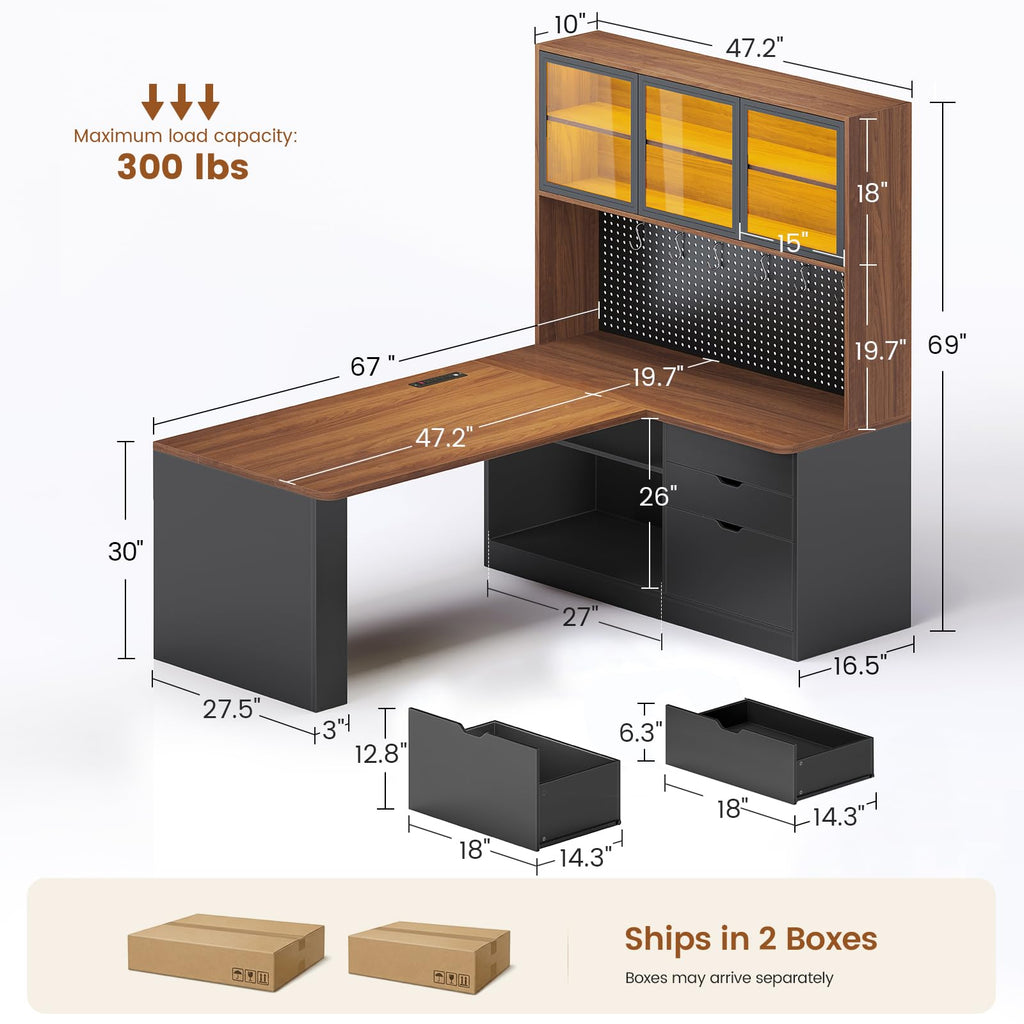 L Shaped Computer Desk with Drawer and Bookshelf M377