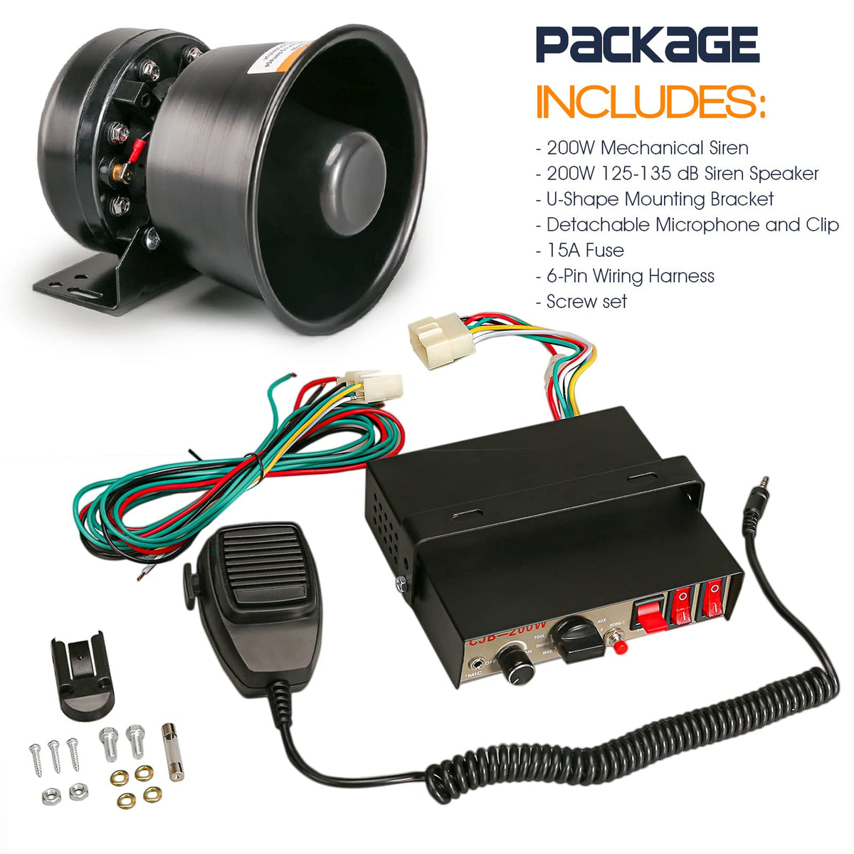 12V 200W Emergency Siren PA System with Handheld Microphone T57249