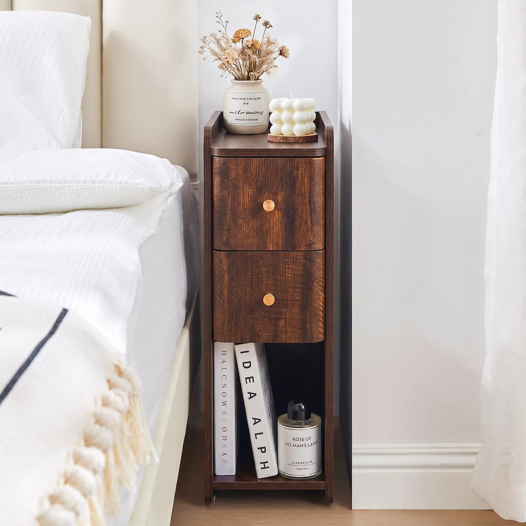 Wooden 2 Drawer Narrow Nightstand C239