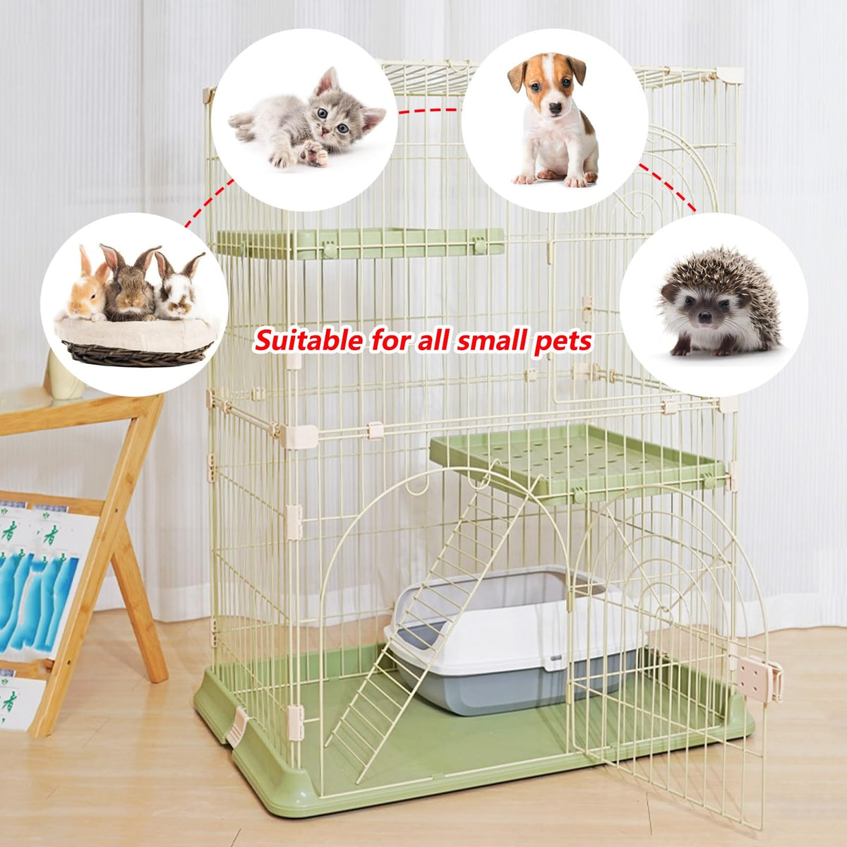 3/4-Tier Wire Cat Cage Playpen Kennel with Hammock H418