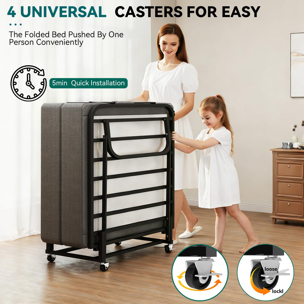 Folding Bed with Mattress and Metal Frame Q71734