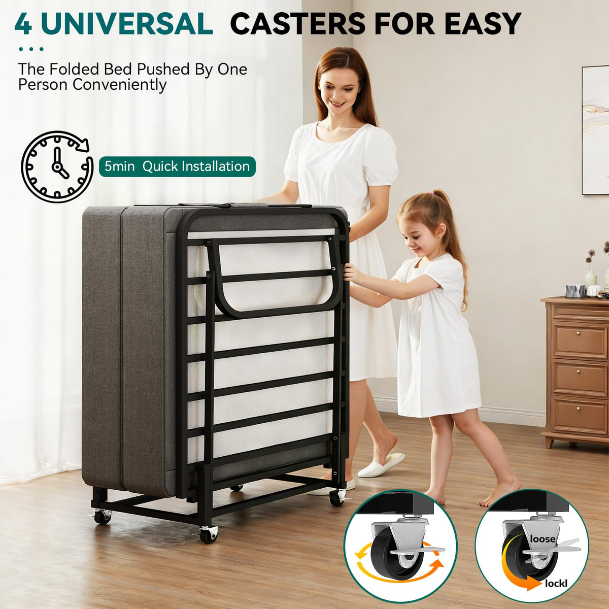 Folding Bed with Mattress and Metal Frame Q71734