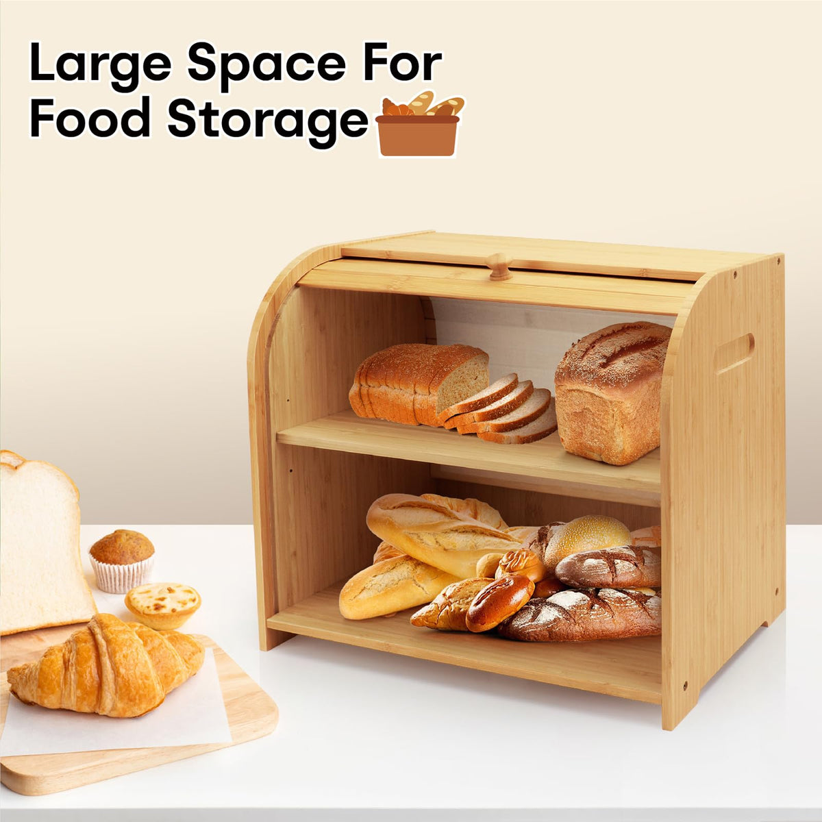 Bamboo 2-Tier Roll-Top Bread Box D631917