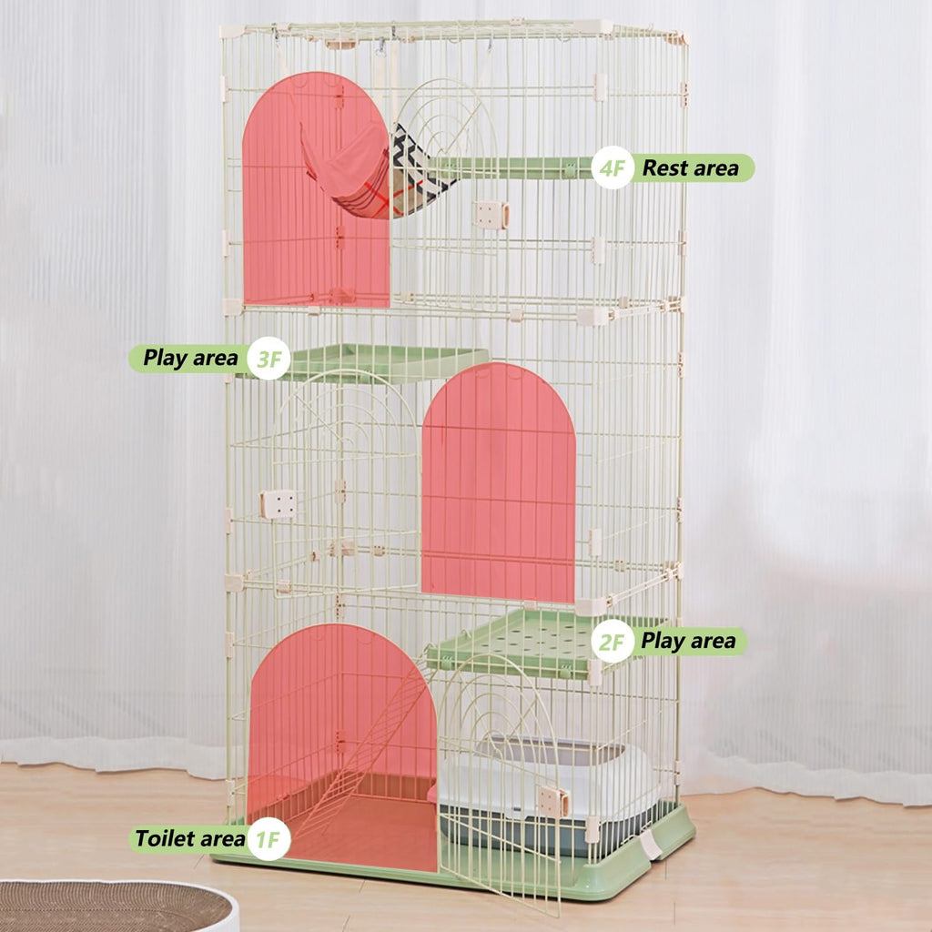 3/4-Tier Wire Cat Cage Playpen Kennel with Hammock H418