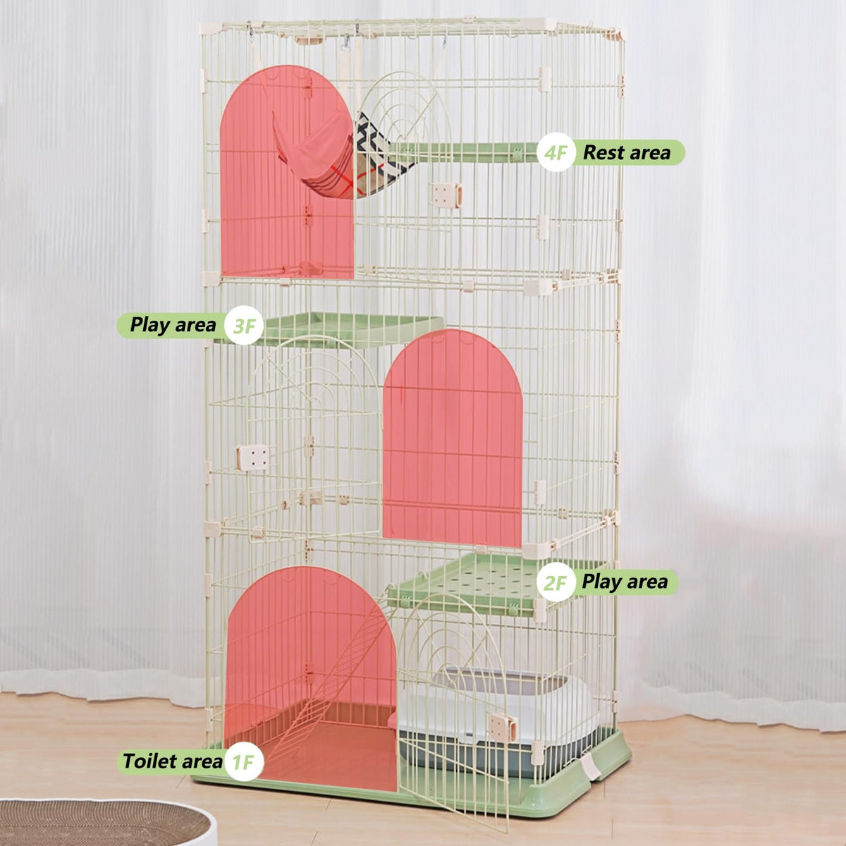 3/4-Tier Wire Cat Cage Playpen Kennel with Hammock H418