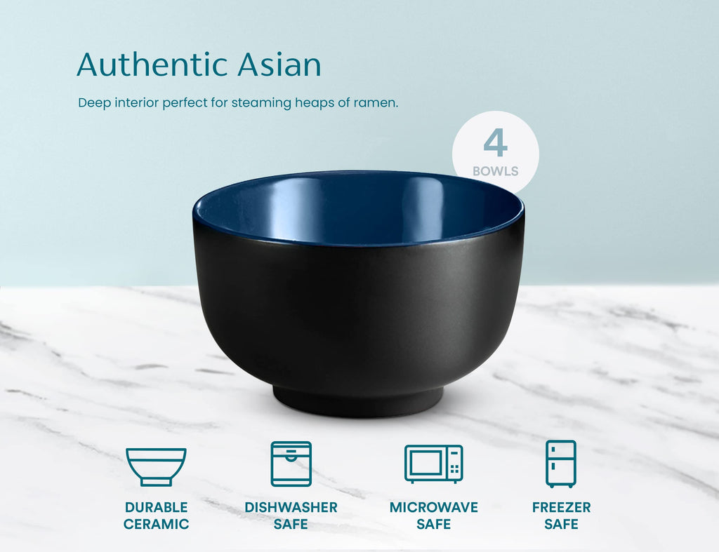 Ceramic Japanese Noodle Bowl Set, 34 oz, Set of 4 J714