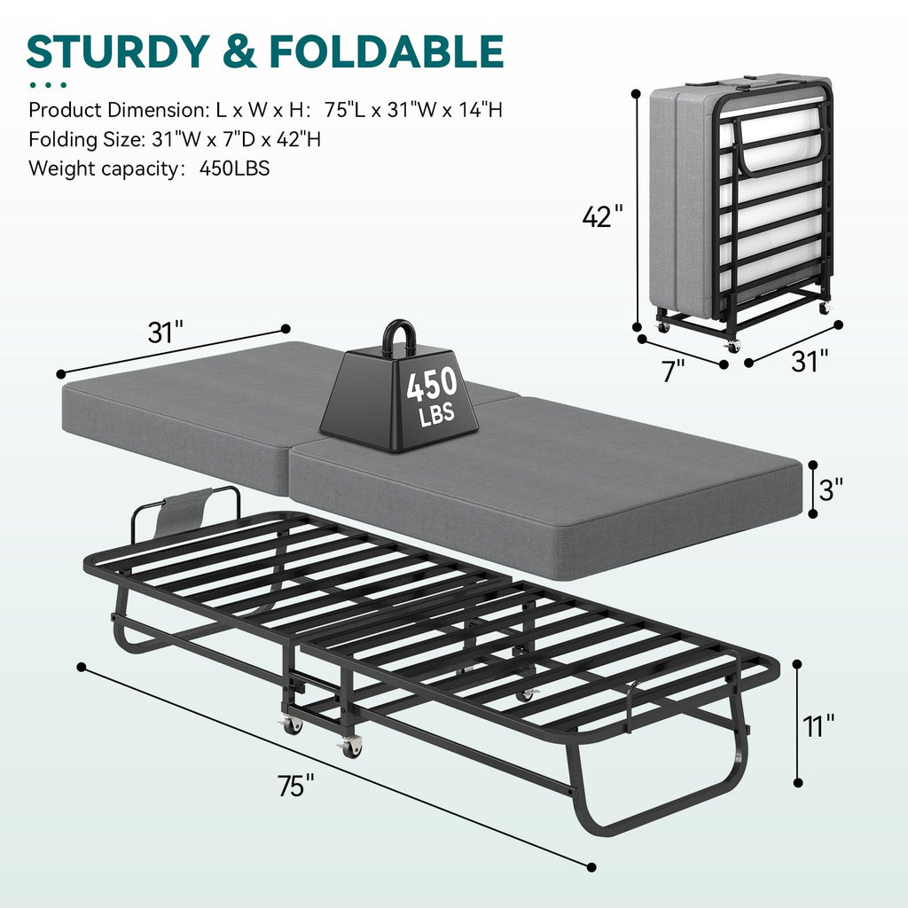 Folding Bed with Mattress and Metal Frame Q71734