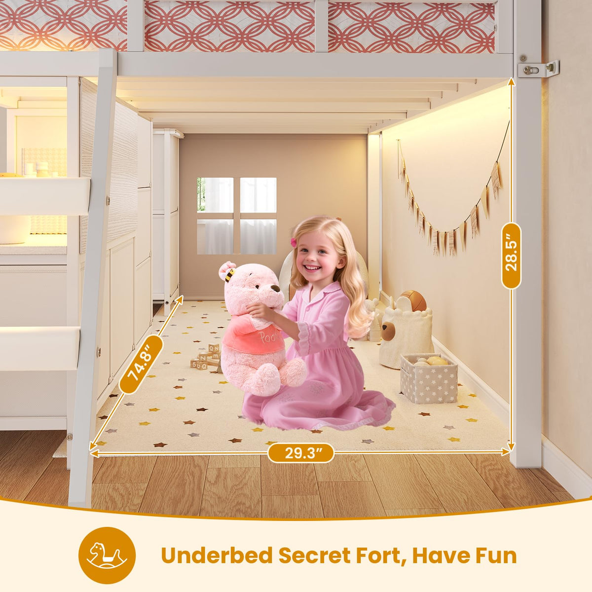 Twin Size Low Loft Bed with 7 Drawers O329717