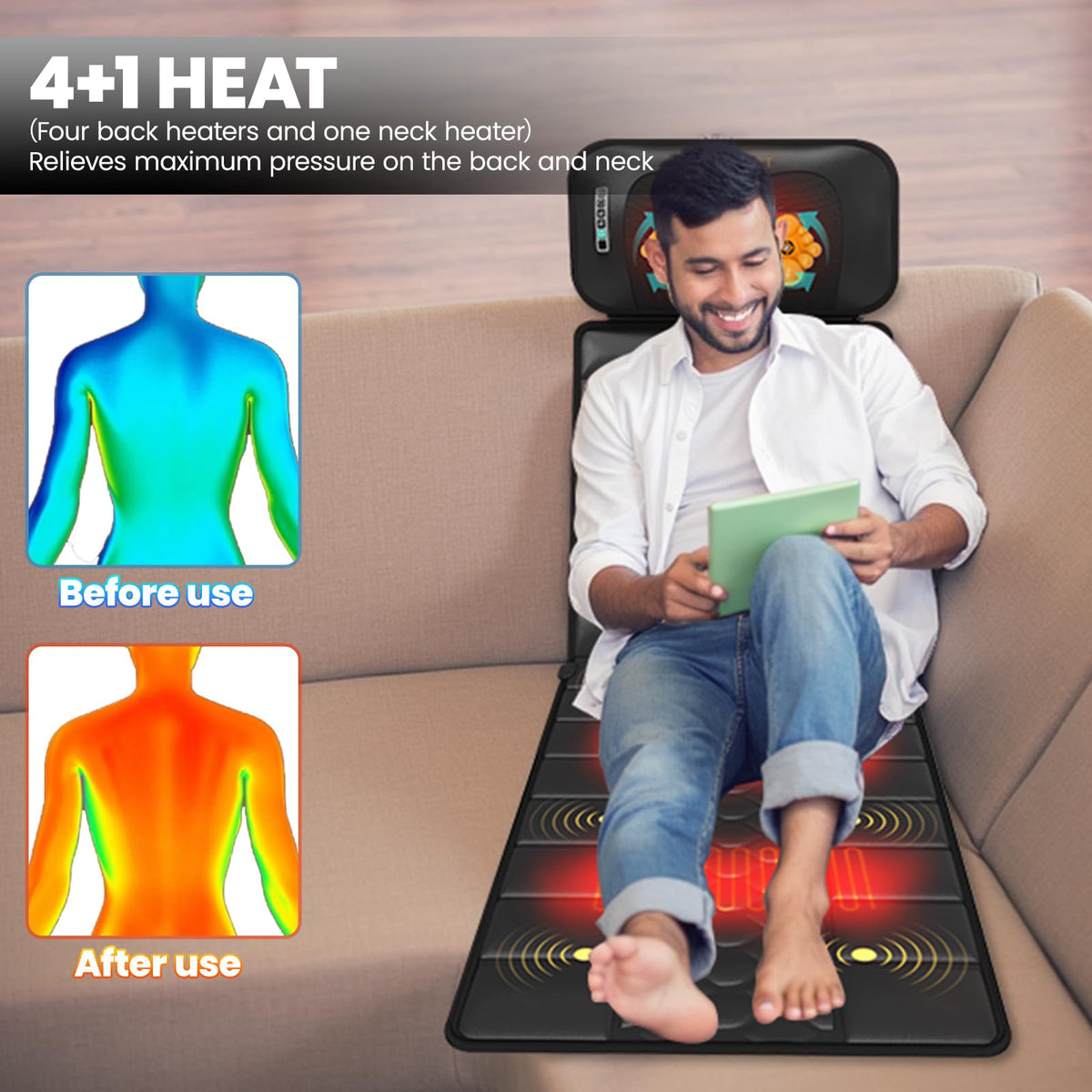 Black Full Body Vibration Heating Massage Mat with 10 Vibrating Motors and 9 Speed Settings Q589