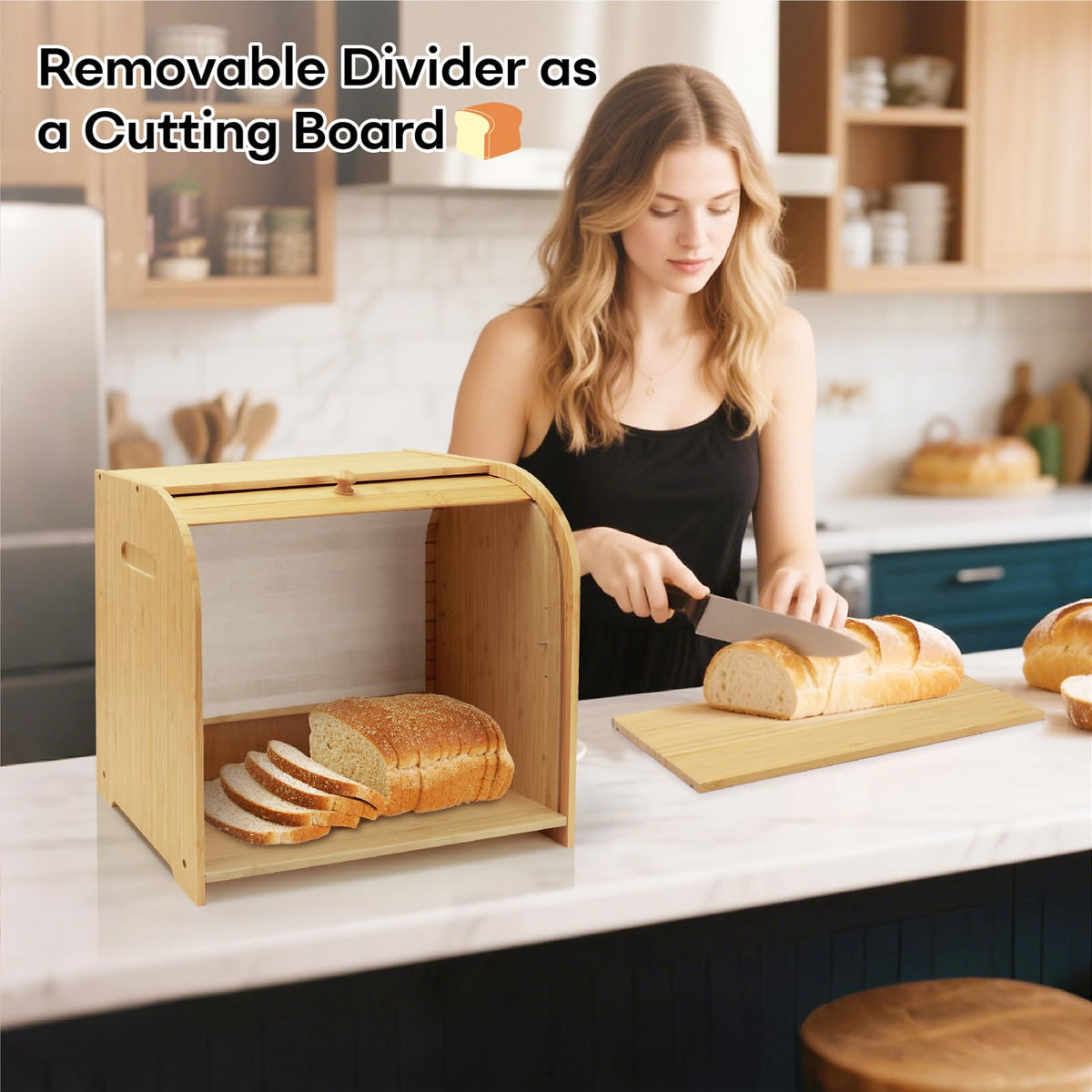 Bamboo 2-Tier Roll-Top Bread Box D631917