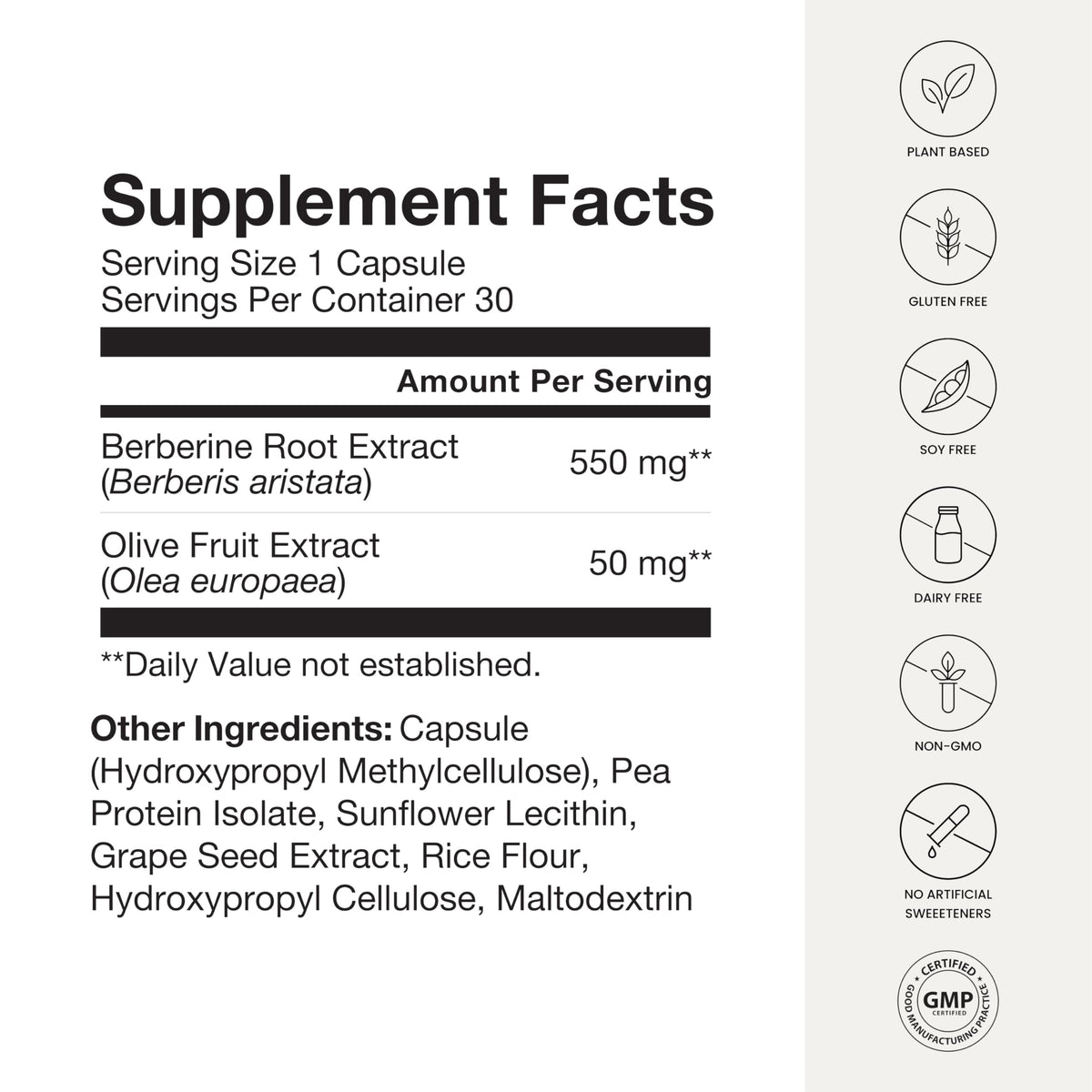 550mg Berberine Capsules 30 Ct F8277