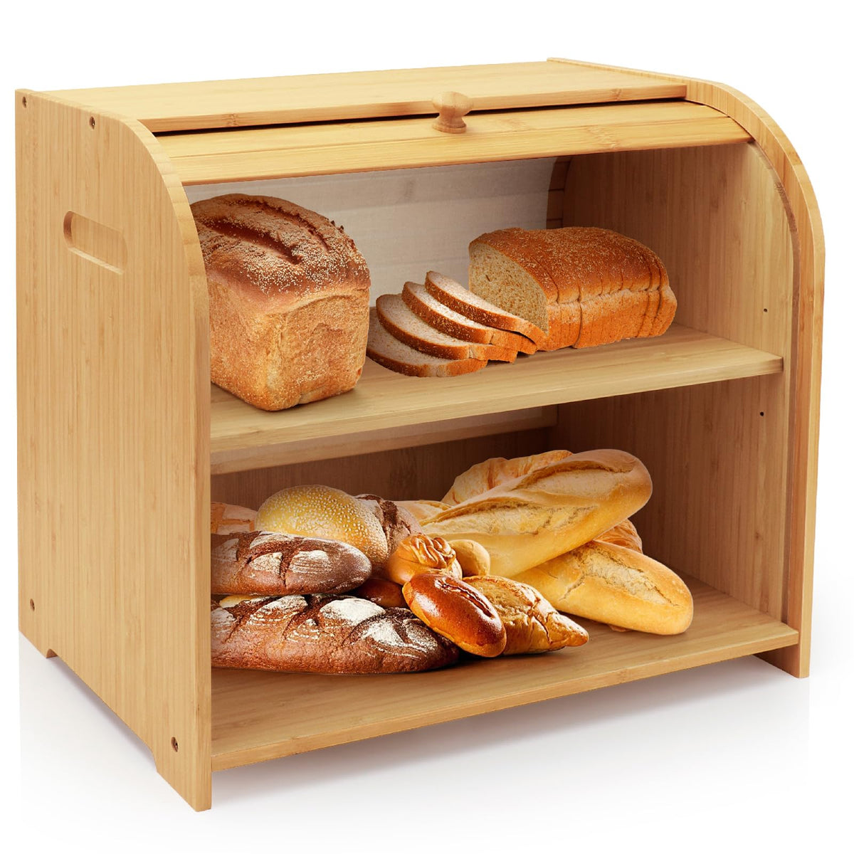 Bamboo 2-Tier Roll-Top Bread Box D631917