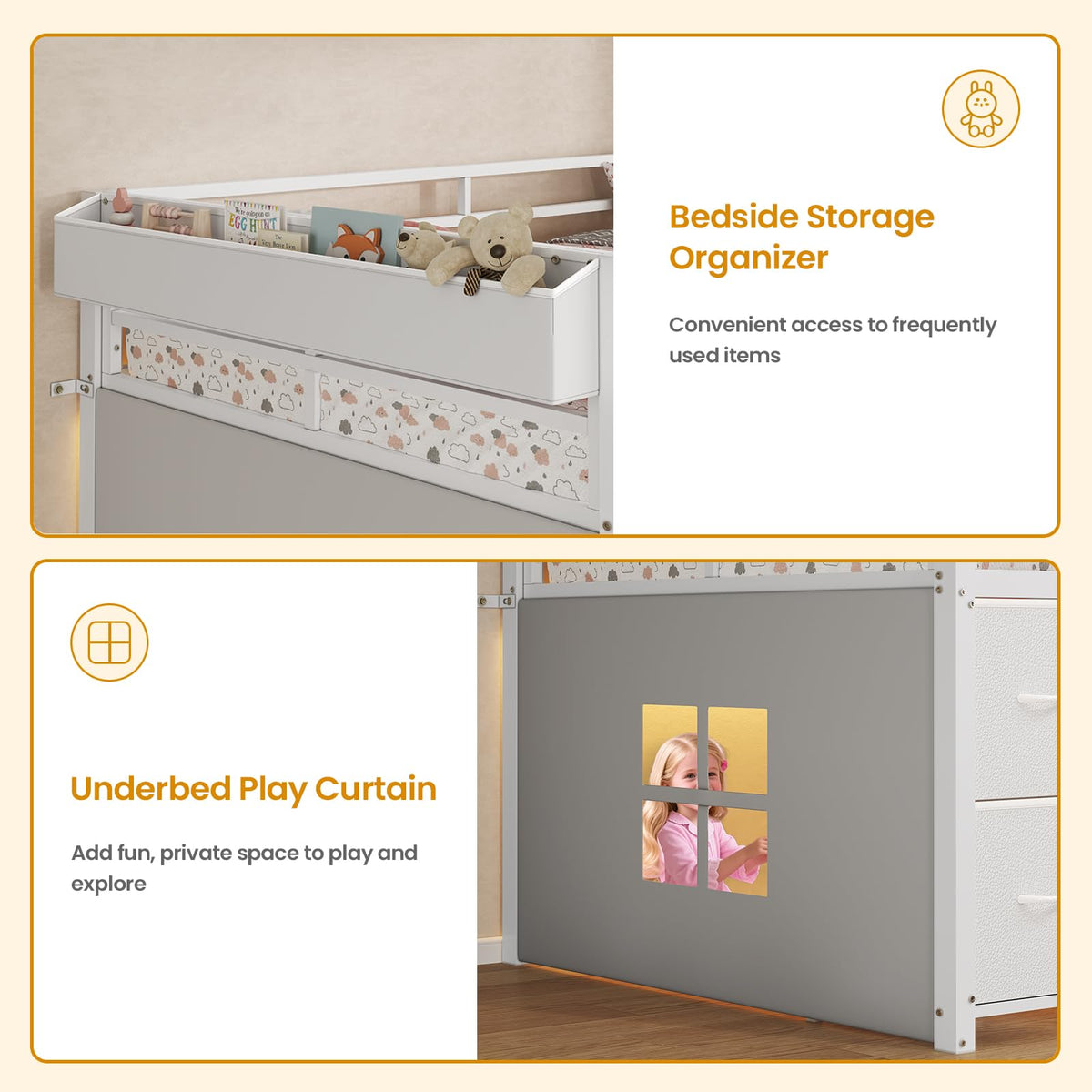 Twin Size Low Loft Bed with 7 Drawers O329717