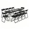 Black 8 Feet Foldable Picnic Table with 10 Folding Chairs I562