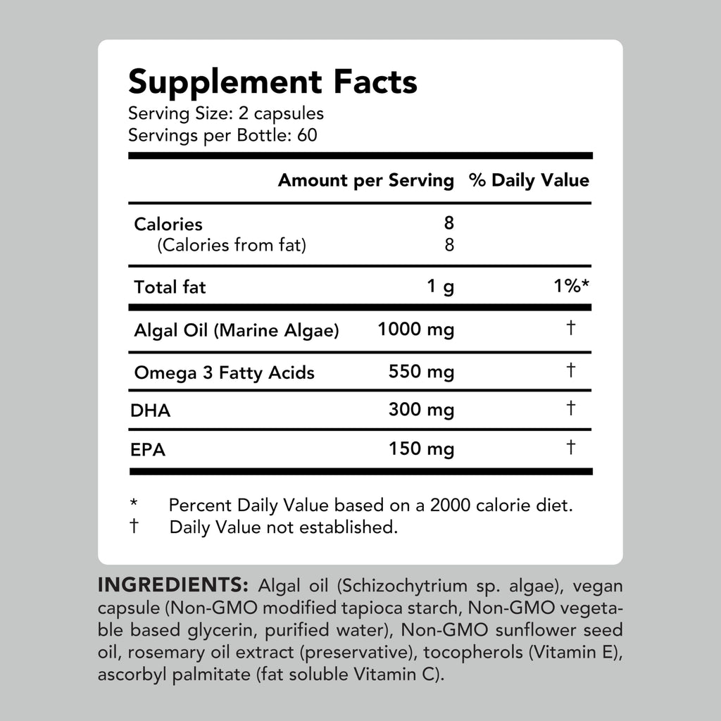 Vegan Omega-3 Algal Oil DHA EPA Softgels, 120ct Z944