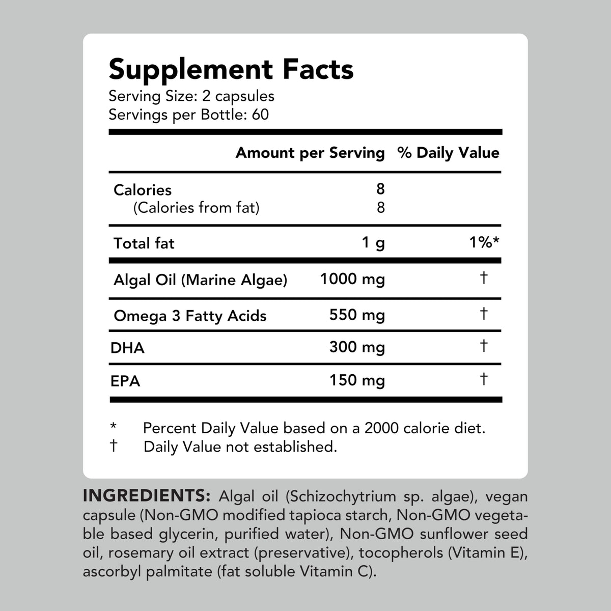Vegan Omega-3 Algal Oil DHA EPA Softgels, 120ct Z944