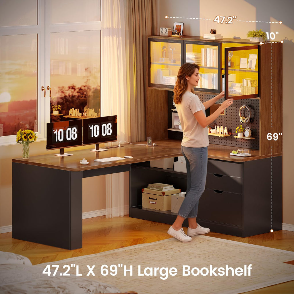 L Shaped Computer Desk with Drawer and Bookshelf M377