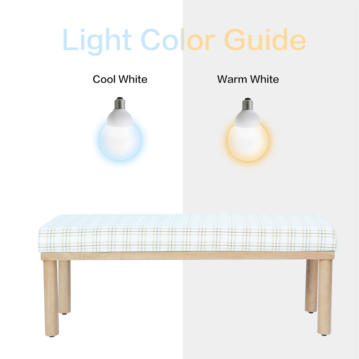 Natural Plaid Woven Fabric Bench Y592