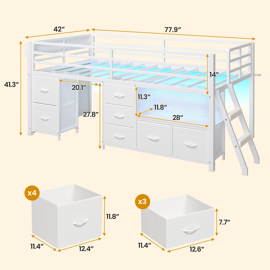 Twin Size Low Loft Bed with 7 Drawers O329717