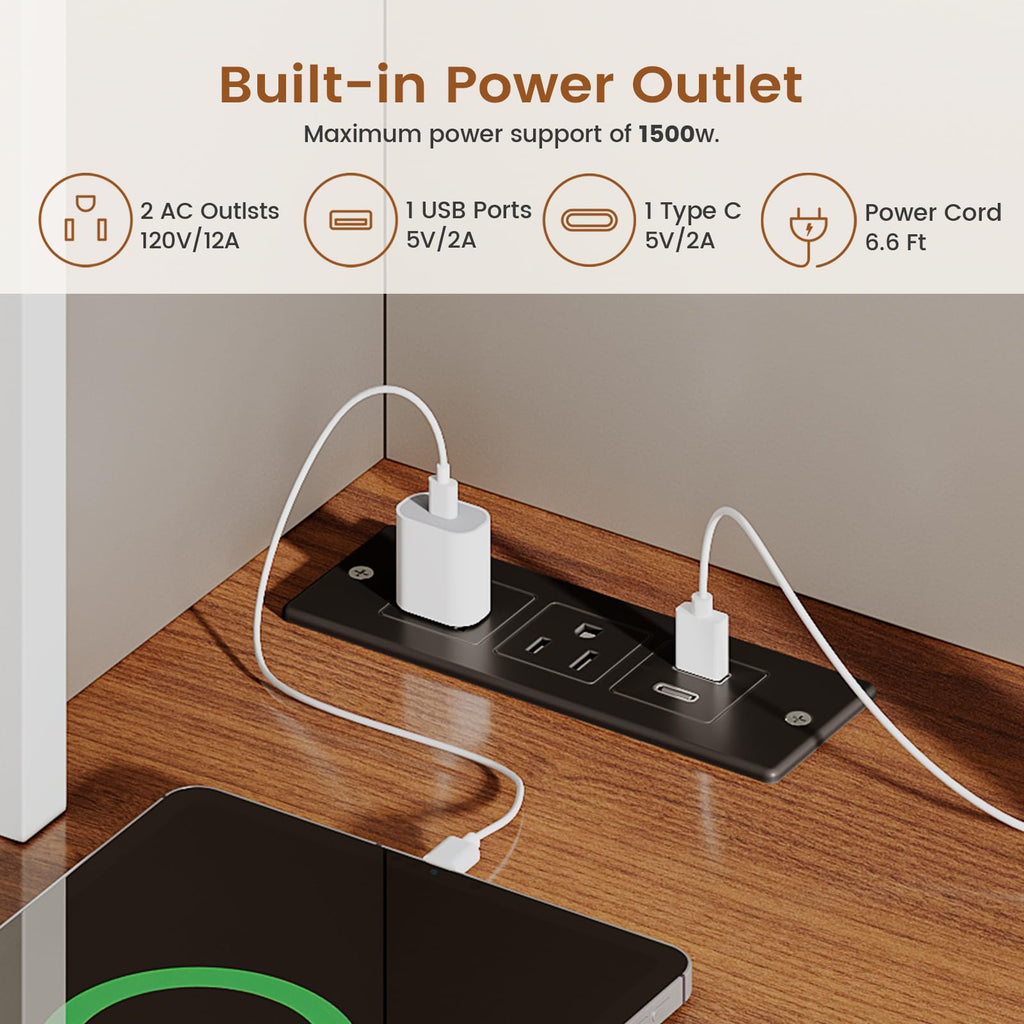 White 2 Drawer File Cabinet with Power Strip and Storage Shelf D842