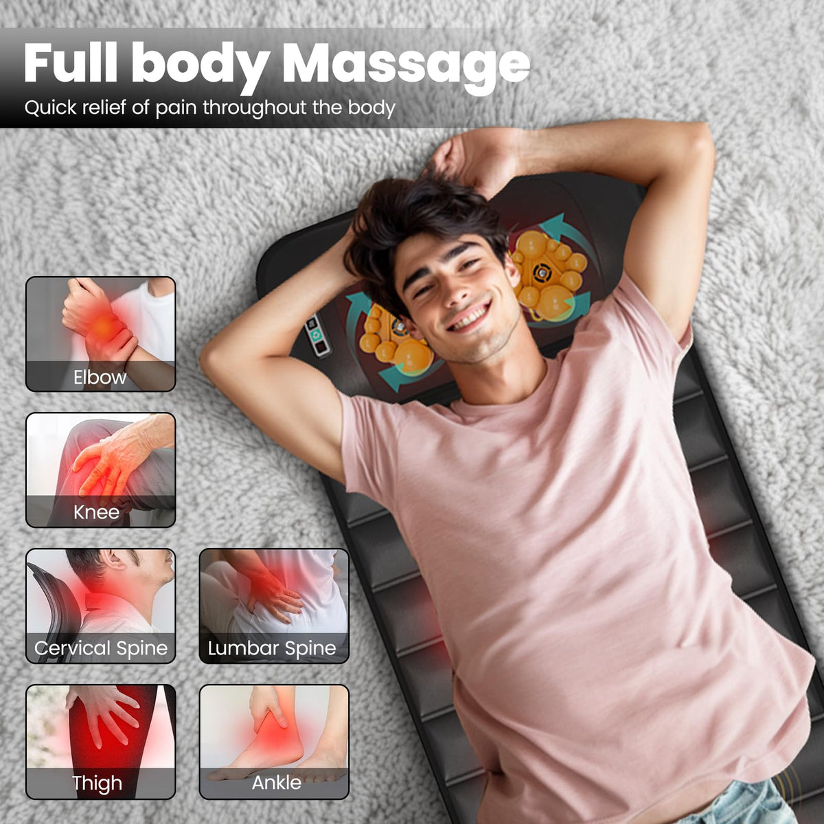 Black Full Body Vibration Heating Massage Mat with 10 Vibrating Motors and 9 Speed Settings Q589