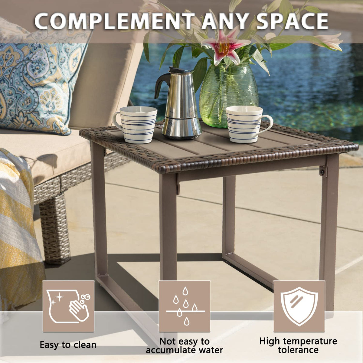 Brown Wicker Outdoor Side Table Set of 2 R978
