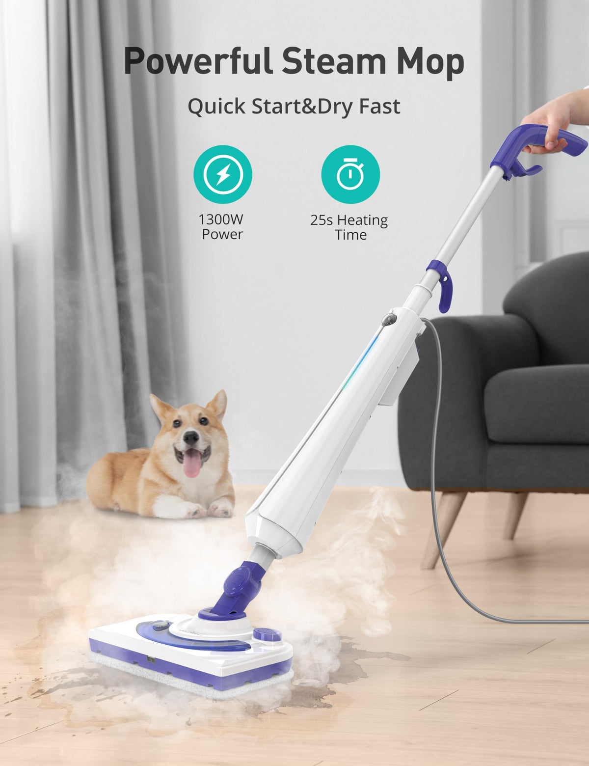 1300W Steam Mop Cleaner with 2 Washable Pads A9863