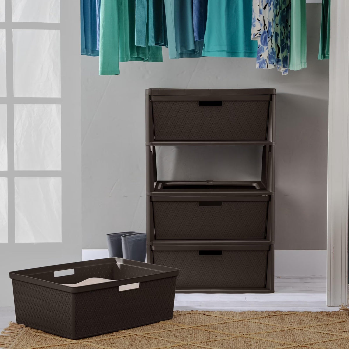 Gray Plastic 3-Drawer Storage Tower with Bins E193